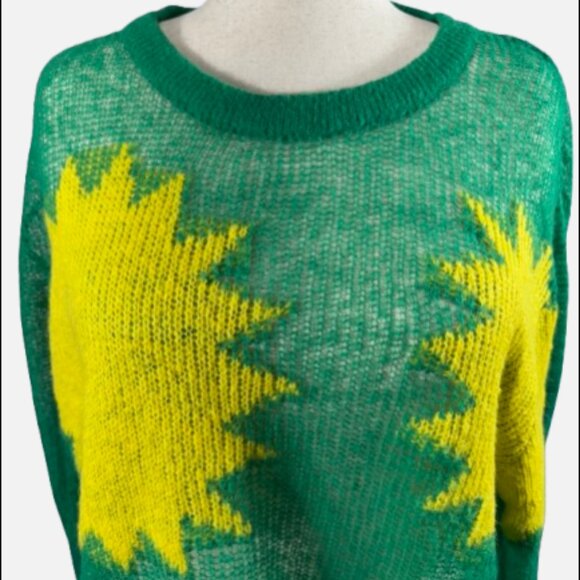 Savage X Fenty Knittin Pretty Loose Knit Sunburst Green Yellow Sweater (Size L) - Picture 4 of 16